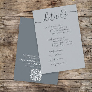 Wedding Timeline Blue Details QR Code Website Enclosure Card