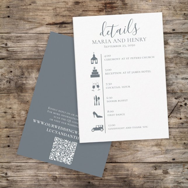 Wedding Timeline Blue Details QR Code Website Enclosure Card (Creator Uploaded)