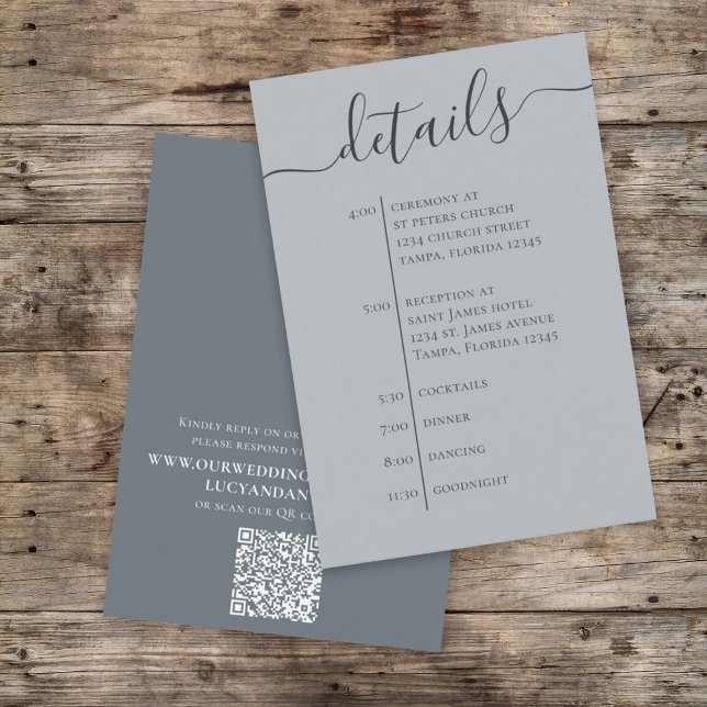 Wedding Timeline Blue Details QR Code Website Enclosure Card (Creator Uploaded)