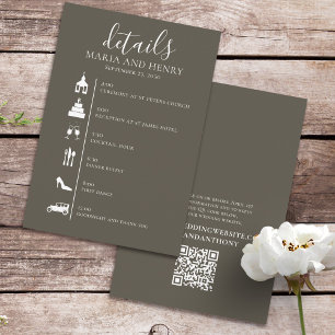 Wedding Timeline Brown Grey Details QR Code RSVP Enclosure Card