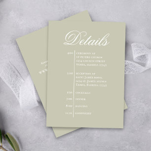 Wedding Timeline Details Simple Green RSVP Enclosure Card