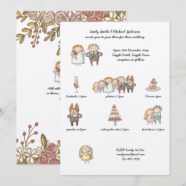 Wedding Timeline Invite Rustic Handdrawn Kraft (Front/Back)