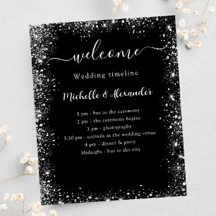 Wedding timeline program black silver white flyer