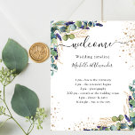 Wedding timeline program eucalyptus greenery<br><div class="desc">White elegant background,  decorated with eucalyptus greenery,  golden foliage and faux gold glitter dust. Personalise and add your names and your wedding day timeline.</div>