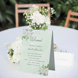 Wedding timeline program floral eucalyptus green