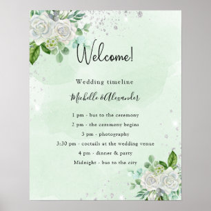 Wedding timeline program floral eucalyptus green poster