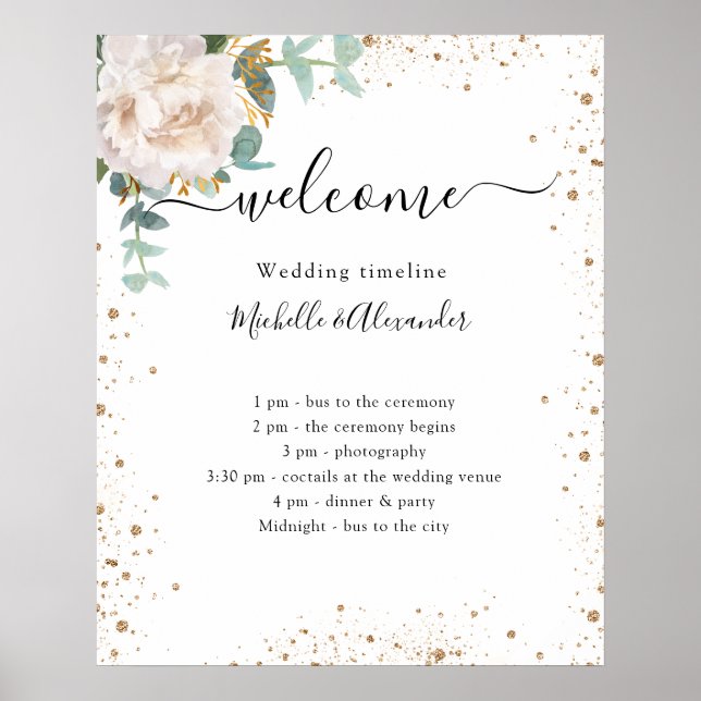 Wedding timeline program floral eucalyptus poster (Front)