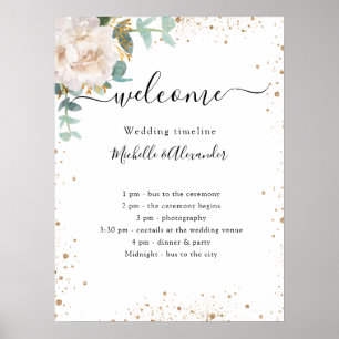 Wedding timeline program floral eucalyptus poster