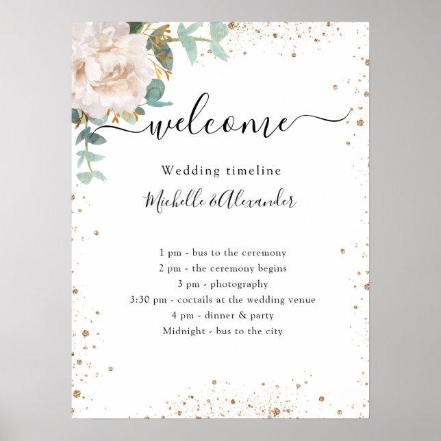 Wedding timeline program floral eucalyptus poster (Front)
