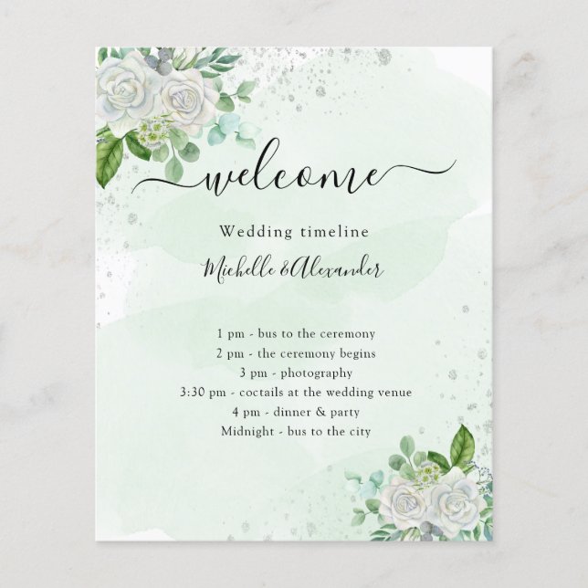 Wedding timeline program florals greenery (Front)