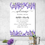 Wedding timeline program lavender florals welcome poster<br><div class="desc">White elegant background,  decorated with lavender florals,  flowers.  Personalise and add your names and your wedding day timeline.</div>