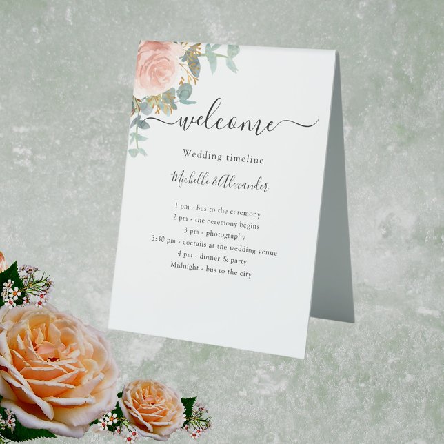 Wedding timeline program rose gold floral welcome (Creator Uploaded)