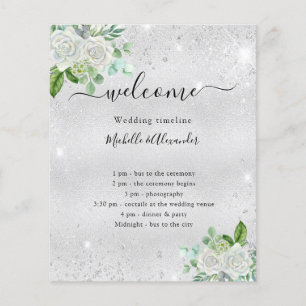 Wedding timeline program silver floral greenery