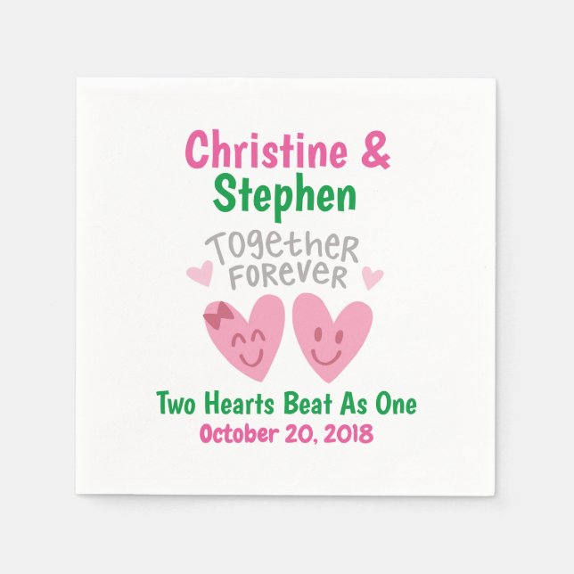 Wedding Together Forever Cartoon Heart Bride Groom Napkin (Front)