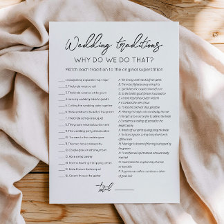 Wedding traditions game card with Answers