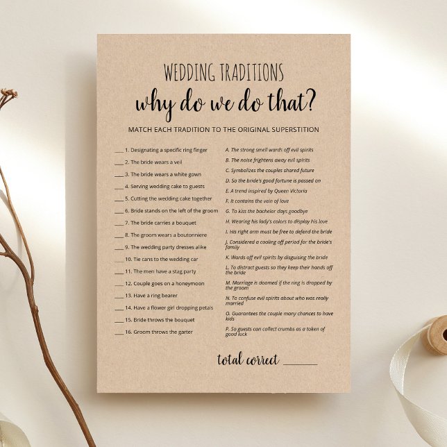 Wedding traditions with Answers game Card (Creator Uploaded)