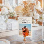 Wedding Travel Adventure Photo Table Number<br><div class="desc">Capture the essence of your love story with our customisable wedding table name signs. Instead of traditional numbered tables, name your tables after the places you've travelled together and the adventures you've shared. Each sign can be personalised with your chosen destination, such as "Table Cozumel, " along with a cherished...</div>