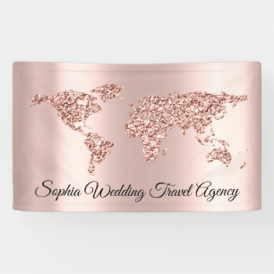 Wedding Travel Agency World Map Globe Earth Rose Banner