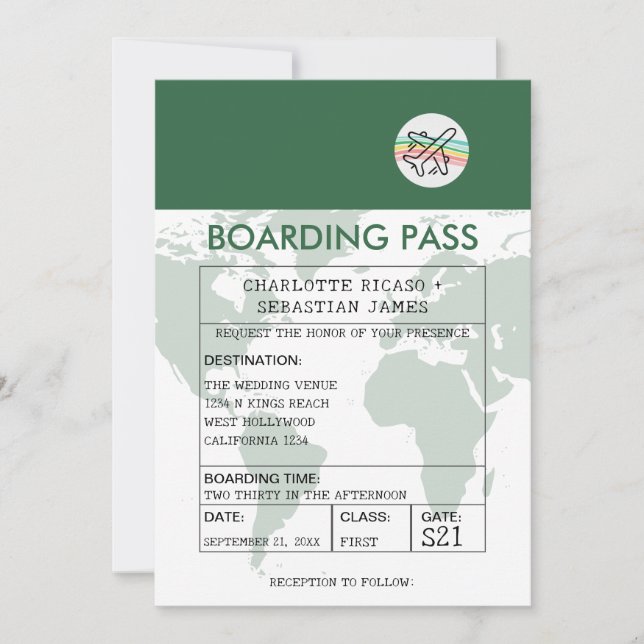Wedding Travel Boarding Pass Novelty Invitation (Front)