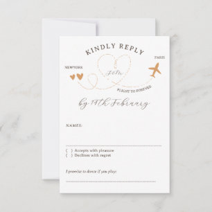 Wedding Travel Flight Plane Kindly Reply RSVP Card