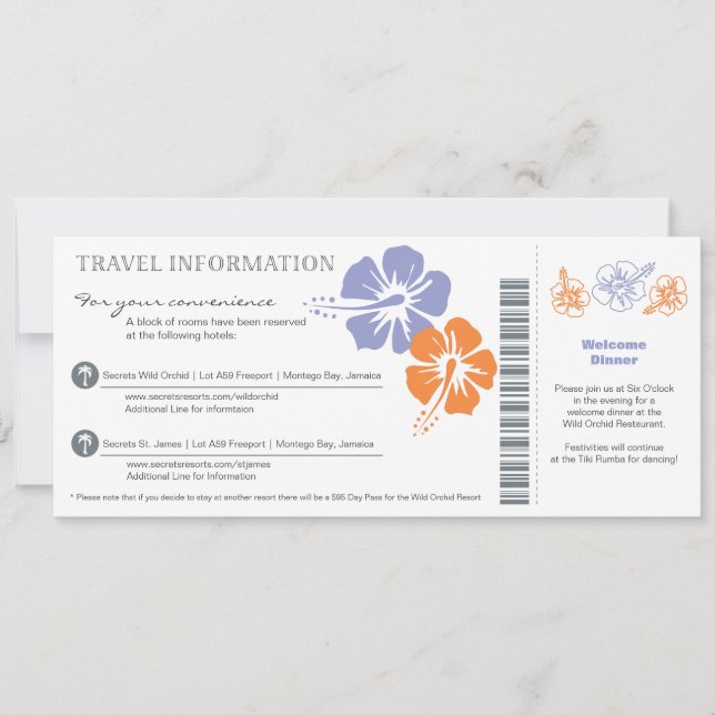 Wedding Travel Info Boarding Pass Invitation (Front)