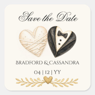 Wedding treat favor Save the Date bride groom   Square Sticker