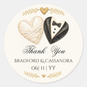 Wedding treat favour thank you date bride groom  c classic round sticker