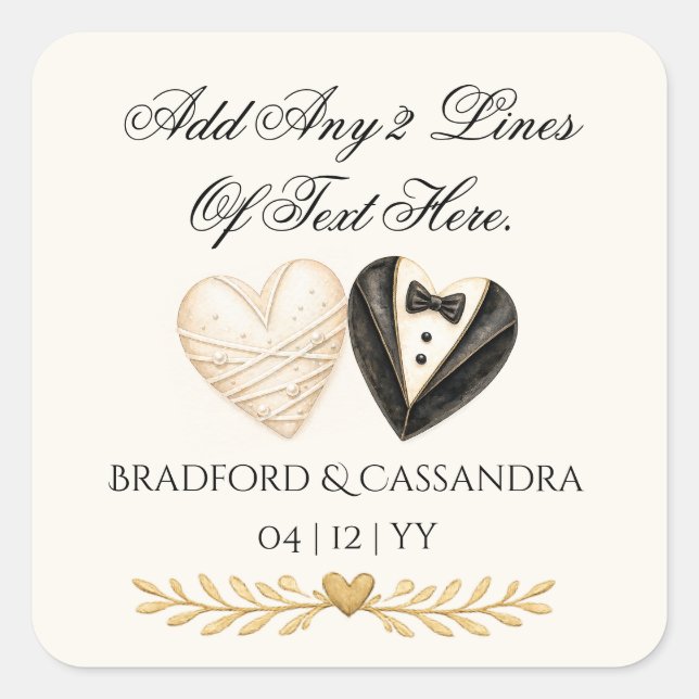 Wedding…treat favour..your text here, bride groom  square sticker (Front)
