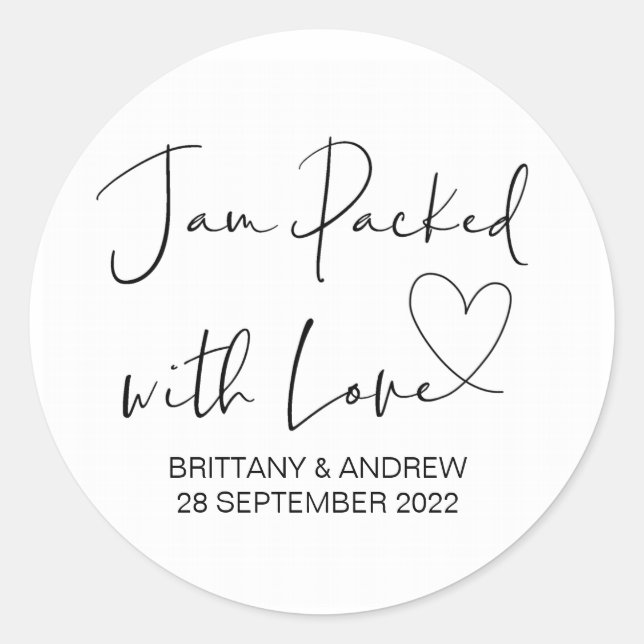 Wedding Treat Jar Favor Jam Packed With Love Classic Round Sticker (Front)