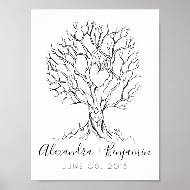 Wedding Tree Fingerprint Guestbook Hand Drawn (Front)