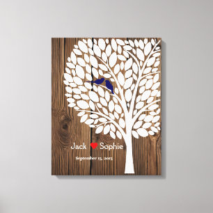 wedding tree signature guest book birds navy wood
