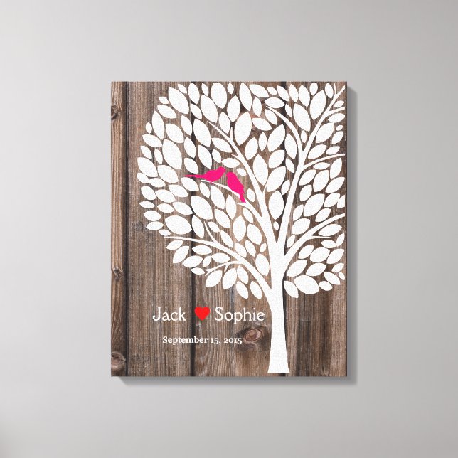 wedding tree signature guest book birds pink wood (Front)