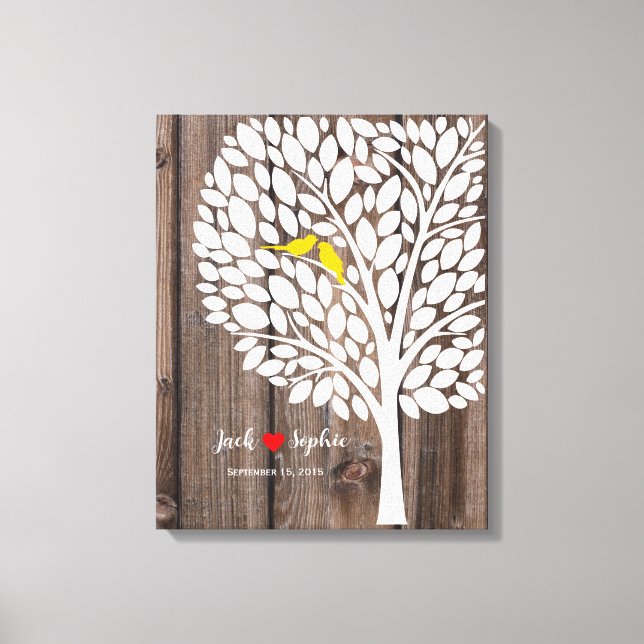 wedding tree signature guestbook birds yellow wood (Front)