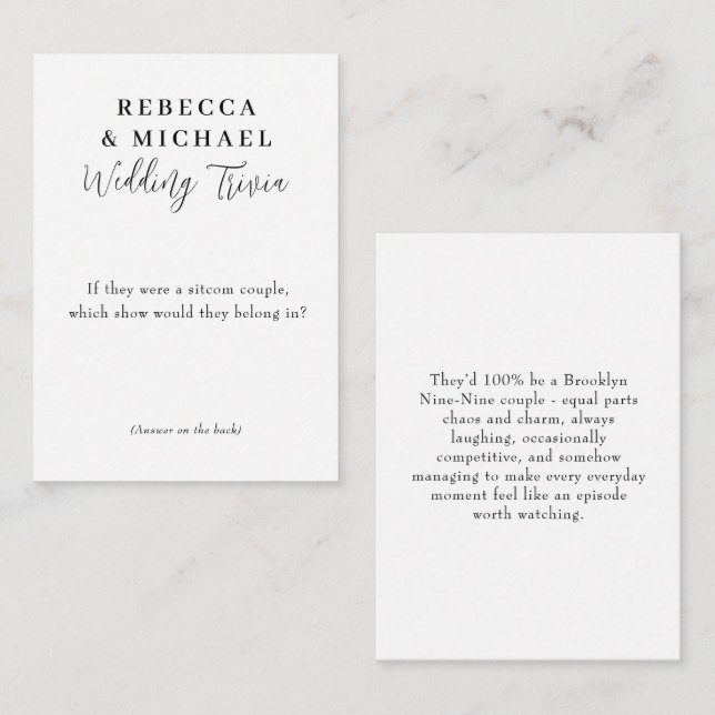 Wedding Trivia Game Modern Script Fun Facts Card (Front/Back)