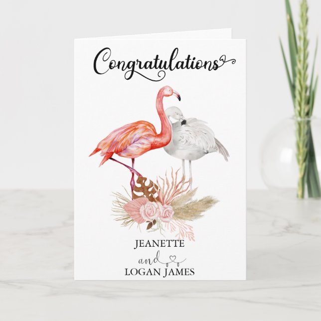 Wedding Tropical Flamingo Boho Congratulations   Card (Front)