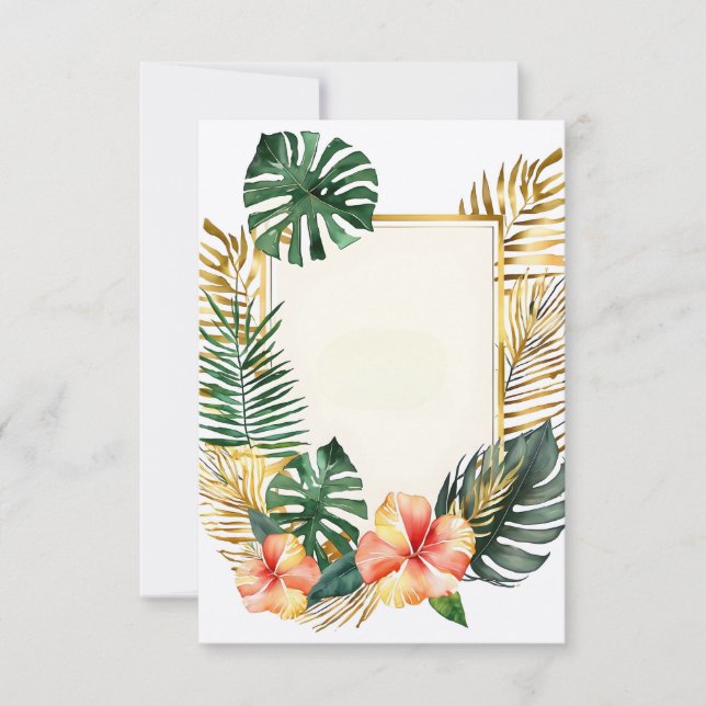 wedding tropical frame flowers and leaves invitation (Front)