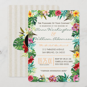 Wedding   Tropical Leaves, Flora & Fancy Pineapple Invitation
