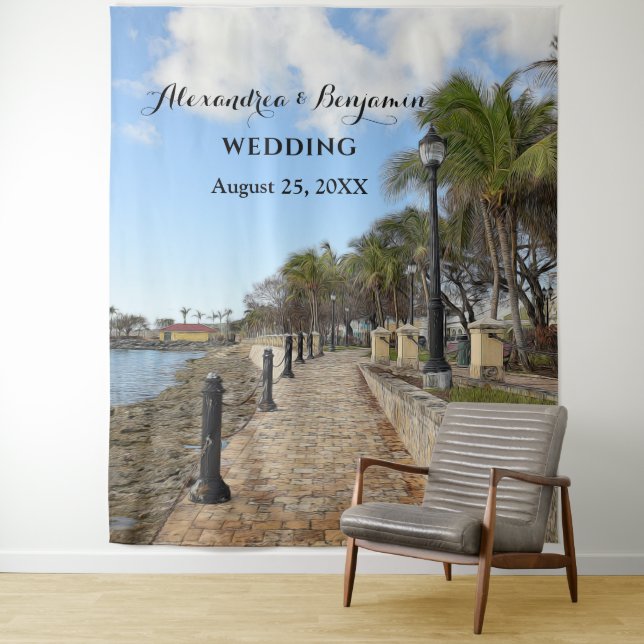 Wedding Tropical Palm Trees Photo Booth Backdrop Tapestry (In Situ)