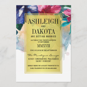 Wedding   Tropical Watercolor Flowers Invitation