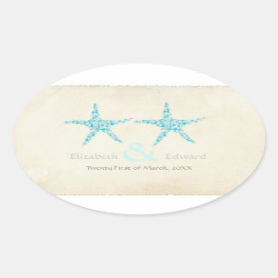 Wedding Turquoise Aqua Starfish Save the Date Oval Sticker