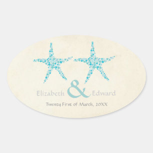 Wedding Turquoise Aqua Starfish Save the Date Oval Sticker