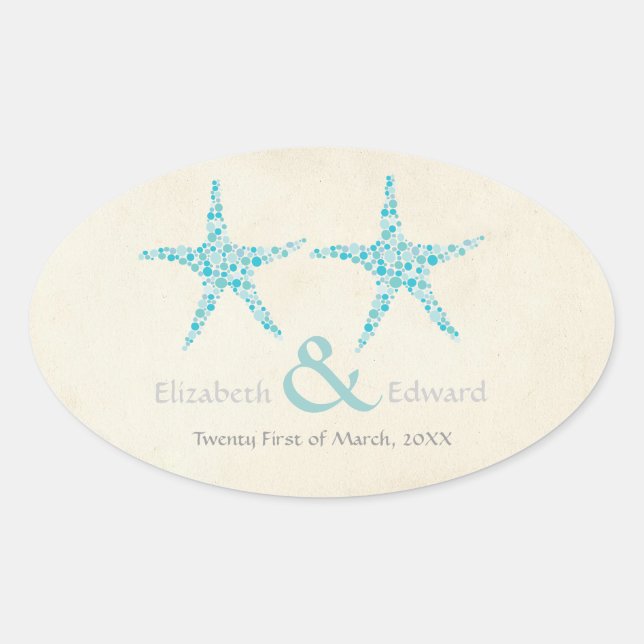 Wedding Turquoise Aqua Starfish Save the Date Oval Sticker (Front)