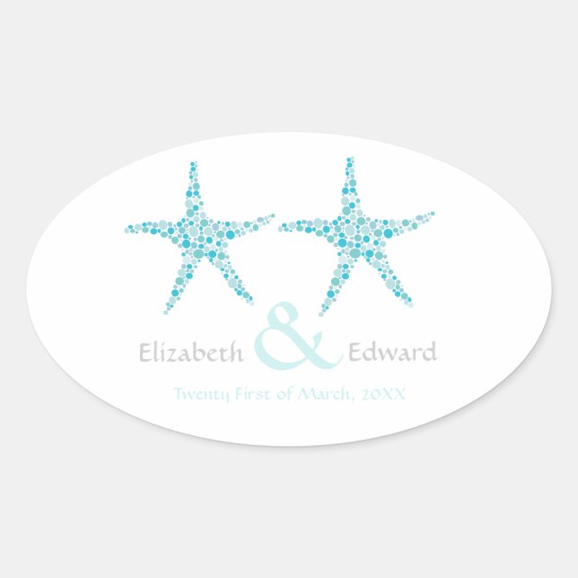 Wedding Turquoise Aqua Starfish Save the Date Oval Sticker (Front)