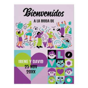 Wedding Turquoise Retro Festival Lila Welcome Poster