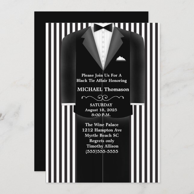 Wedding Tux Black Tie Affair Party  Invitation (Front/Back)