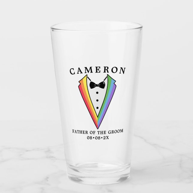 Wedding Tuxedo Gay LGBTQ+ Father of the Groom Glass (Front)
