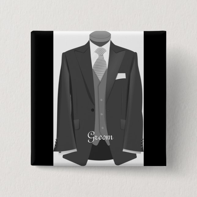 Wedding Tuxedo Groom Pin Button Badge Gift (Front)