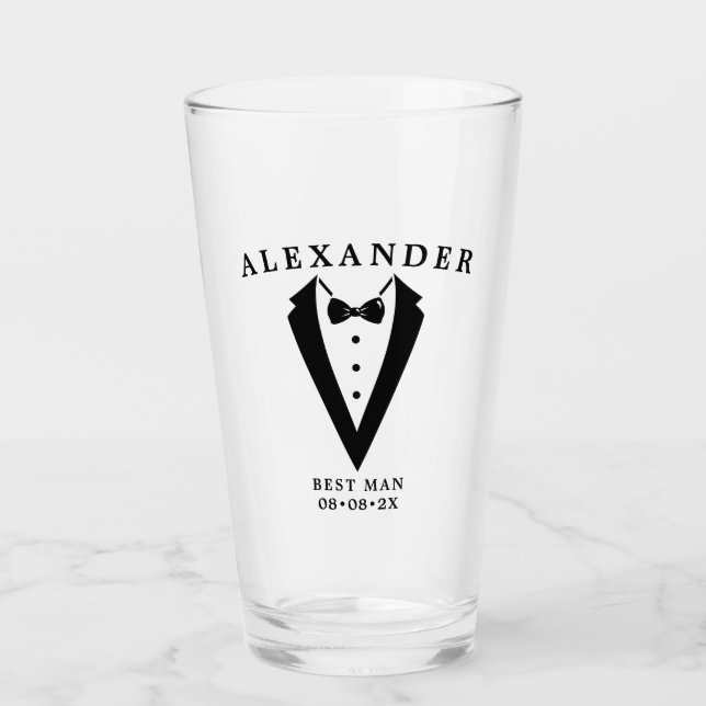  Wedding Tuxedo Personalised Best Man Glass (Front)