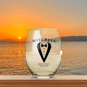 Wedding Tuxedo Personalised Best Man Stemless Wine Glass