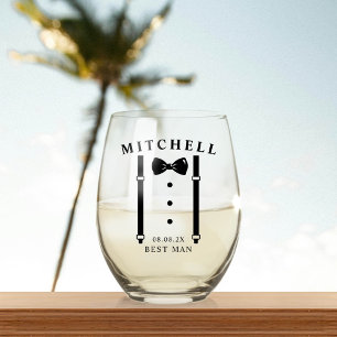 Wedding Tuxedo Personalised Best Man Stemless Wine Glass